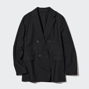 Women's Black Double-Breasted Jacket Uniqlo Linen